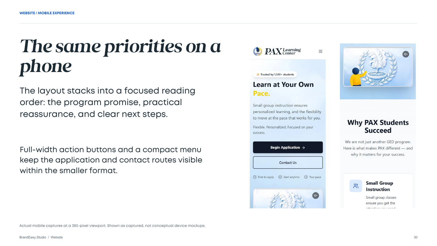 PAX mobile website design